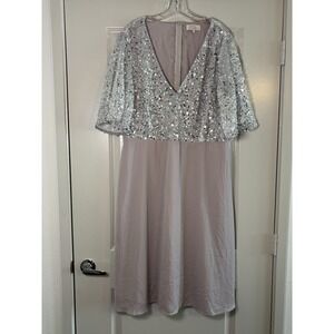 Boohoo Bridesmaid Occasion Sequin Maxi Dress Womens 18‎ Gray Bodice Angel Sleeve